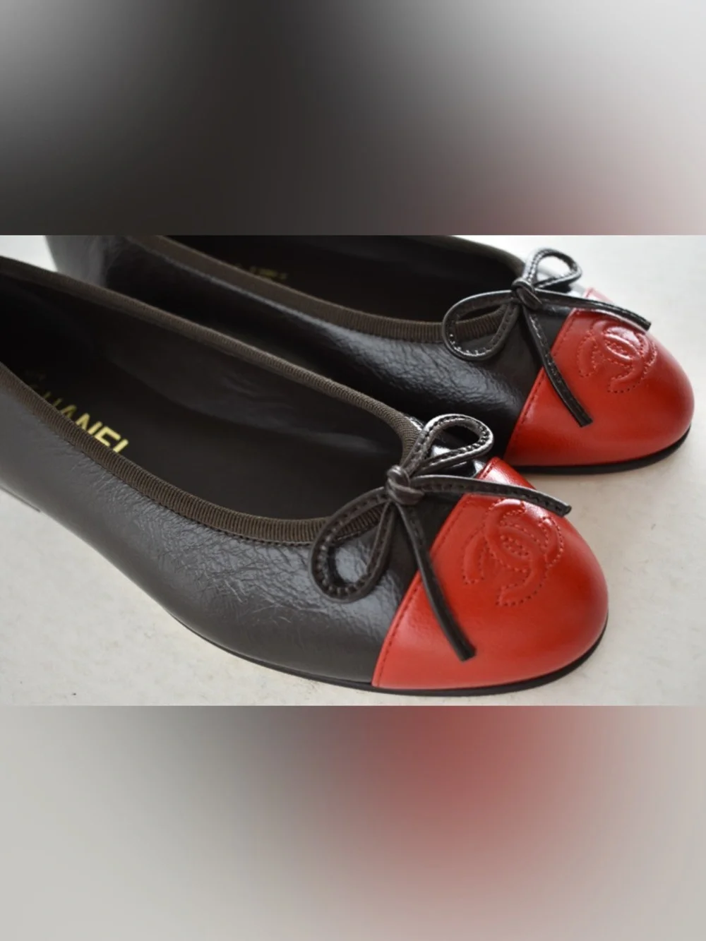 Chanel 26S Dark Brown Red Leather CC Logo Cap Classic Ballet Ballerina Flat 37 - Picture 6 of 16